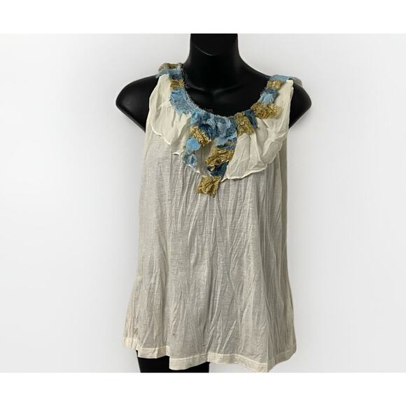 ANTHROPOLOGIE ONE SEPTEMBER Size P WOMEN Top Tank RAG RUFFLE SLEEVELESS KNIT Y2K - Picture 1 of 7